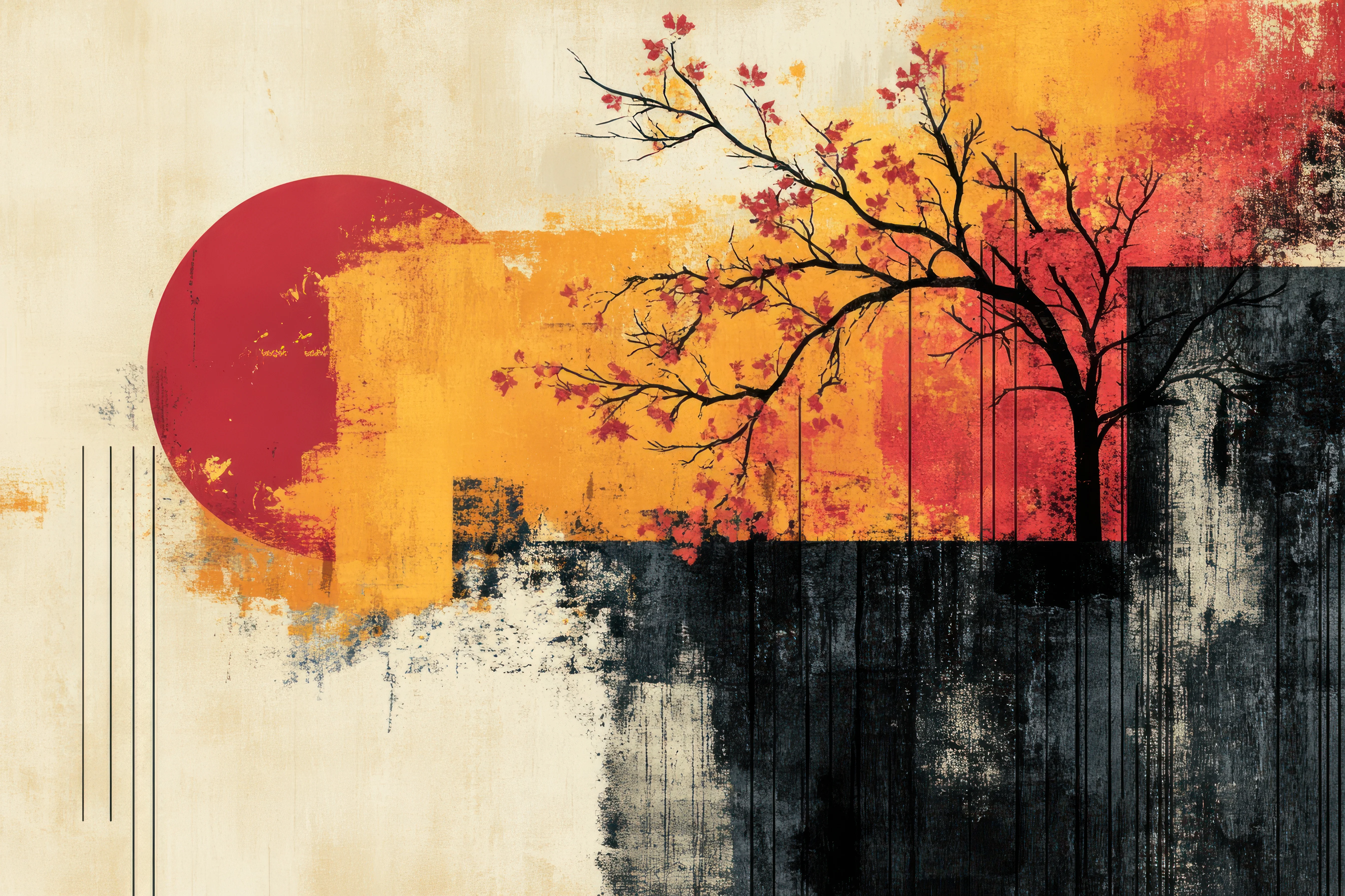 Minimalist Zen Red Sun Tree Canvas Art wall art print | PrintPosters.in